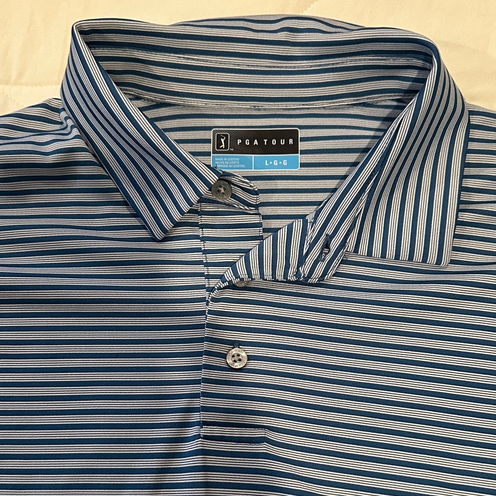 PGA Tour Men's Blue Striped Polo